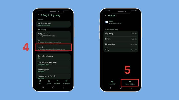 Hướng dẫn gỡ Zalo bị theo dõi bằng cách xóa bộ nhớ cache – bước 2 và 3