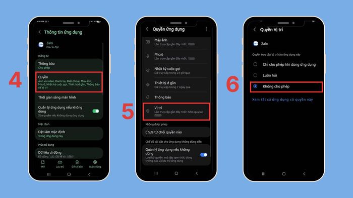 Hướng dẫn gỡ Zalo bị theo dõi bằng cách tắt định vị – bước 2 và 3