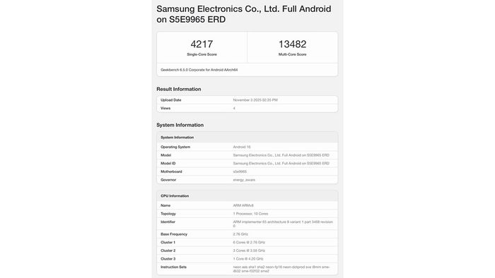 Hiệu năng Geekbench của Exynos 2600