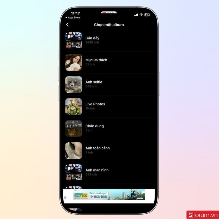 Chọn một bức ảnh từ album và tải lên ứng dụng Meitu.