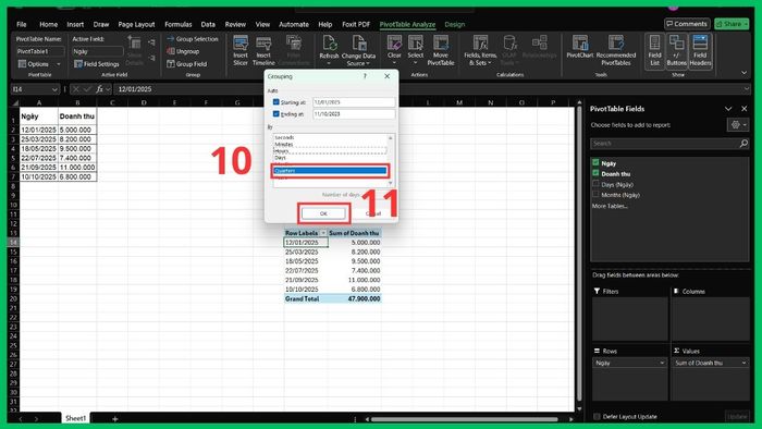 Chi tiết 3 công thức tính quý trong Excel chính xác nhất 12