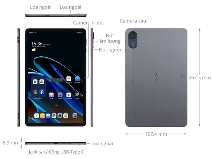 HONOR Pad X9 có màn hình TFT LCD 11.5 inch với độ phân giải 2K (2000x1200)