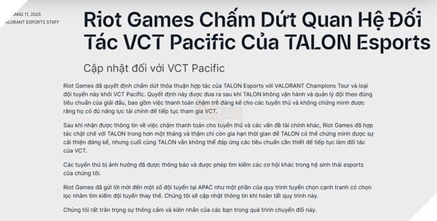 Riot Games đã chính thức loại PSG Talon khỏi hệ thống giải đấu LCP 4.