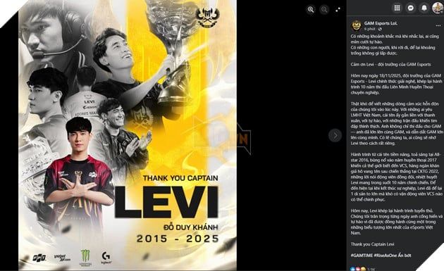 Levi chính thức giải nghệ, chia tay GAM Esports sau một chặng đường dài