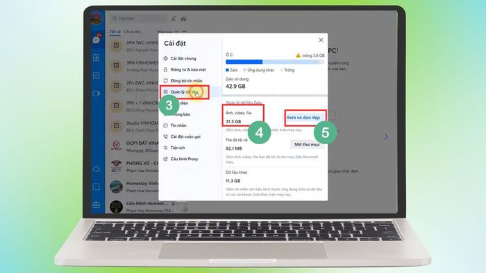 Hướng dẫn khắc phục Zalo đầy bộ nhớ trên máy tính - Dọn dẹp dữ liệu Zalo và file tải về - bước 2