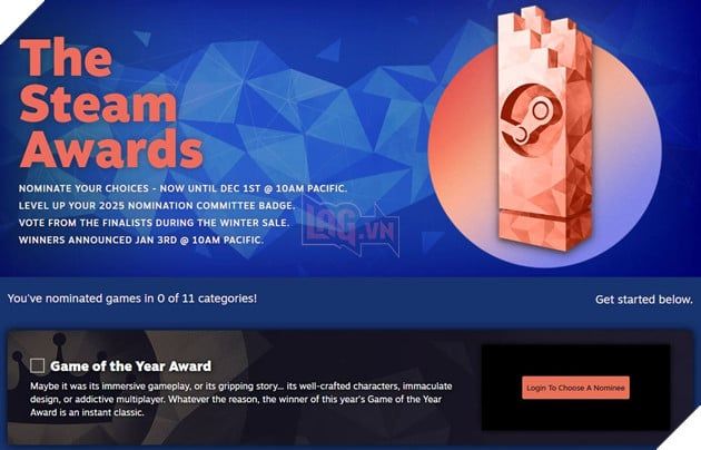 Steam Chính Thức Khởi Động Bình Chọn Steam Awards 2025 Với 11 Hạng Mục Nổi Bật