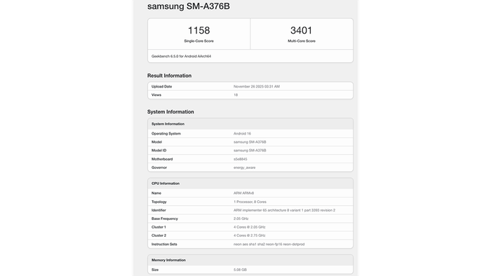 Galaxy A37 ghi điểm mạnh mẽ với hiệu suất vượt trội trên Geekbench