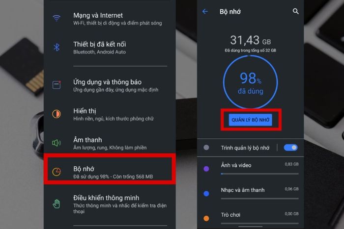 Kiểm tra dung lượng bộ nhớ điện thoại 1