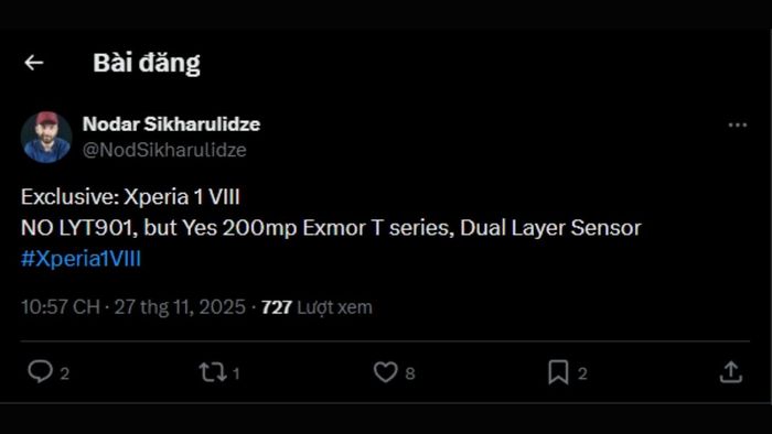 Tin đồn cho hay, camera của Xperia 1 VIII sẽ sử dụng một phiên bản đặc biệt của cảm biến 200MP thuộc dòng Exmor T.