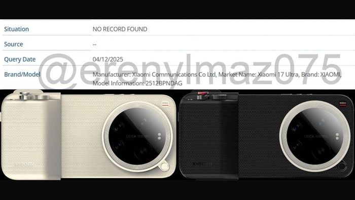 Thông tin từ cơ sở dữ liệu GSMA xác nhận thiết bị với mã model 2512BPNDAG chính là Xiaomi 17 Ultra.