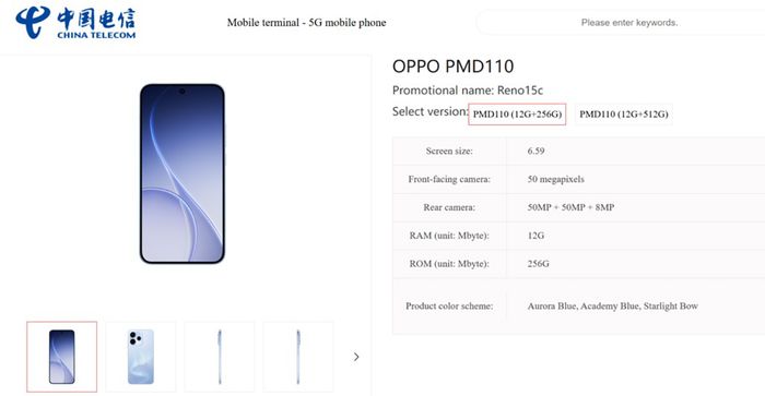 OPPO Reno15c - Cấu hình chi tiết được hé lộ