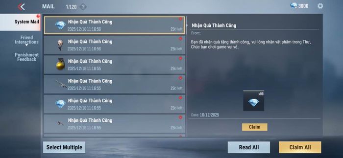 Nhận quà từ hộp thư trong game