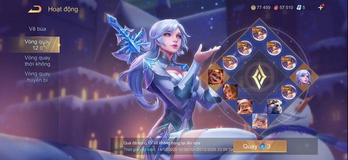 Vòng quay 12 ô với mức giá chỉ từ 3 quân huy mỗi lượt