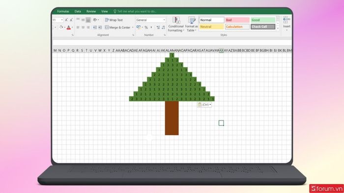 Dán toàn bộ công thức vừa nhập cho phần tán cây