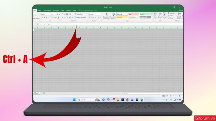 Sử dụng tổ hợp Ctrl + A để chọn toàn bộ các ô trong bảng tính