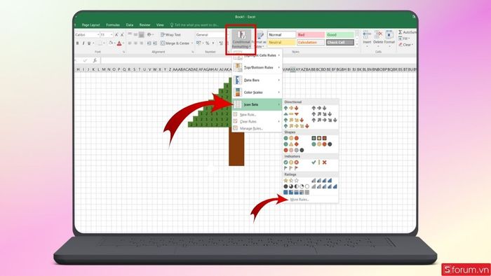 Chọn Icon Sets trong Conditional Formatting