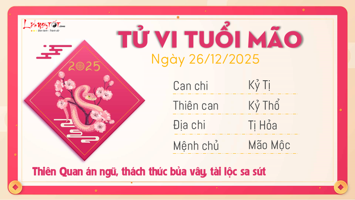 Tử vi hàng ngày 26/12/2025 - Mão