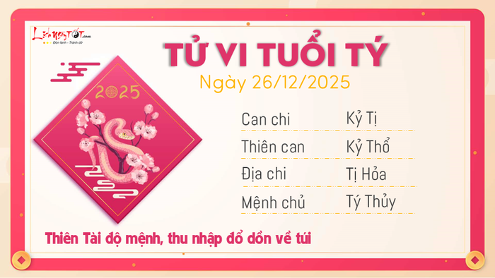 Tử vi hàng ngày 26/12/2025 - Tý