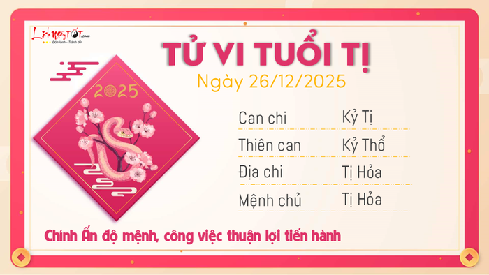 Tử vi hàng ngày 26/12/2025 - Tị