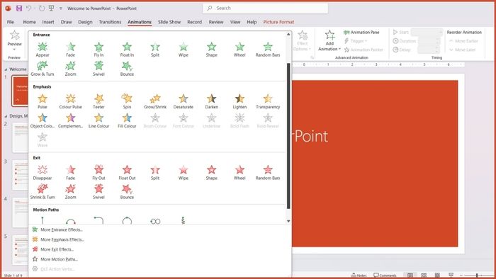 Các nhóm hiệu ứng Emphasis trong PowerPoint phổ biến