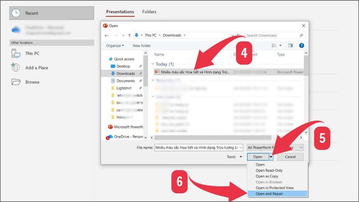 Tính năng Open and Repair giúp khắc phục lỗi mở file PowerPoint bị lỗi Repair Bước 3