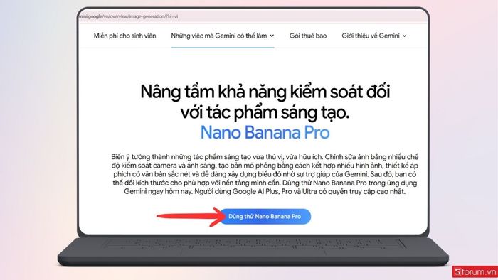 Nhấn vào dùng thử Nano Banana Pro để trải nghiệm ngay