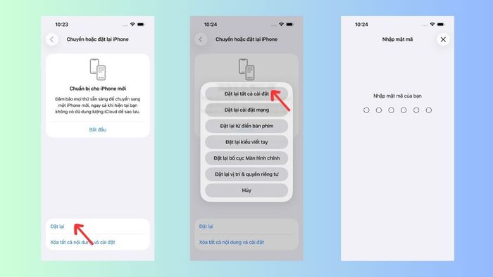 Tiến hành các bước cài đặt lại gốc cho iPhone