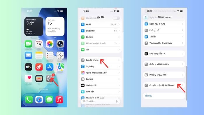 Truy cập vào mục Chuyển hoặc Đặt lại trên iPhone