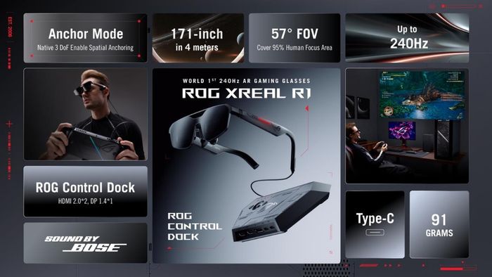ROG XREAL R1 AR là kính gaming đầu tiên trên thế giới trang bị tấm nền Micro-OLED 240Hz