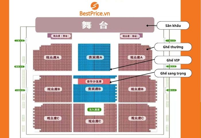 Vị trí chi tiết các hạng vé trong show Lệ Giang Thiên Cổ Tình