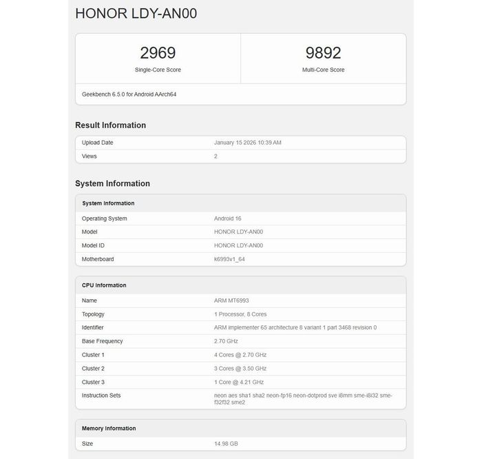 Hiệu năng của HONOR Magic8 Pro đã được hé lộ trên Geekbench và kết quả rất ấn tượng