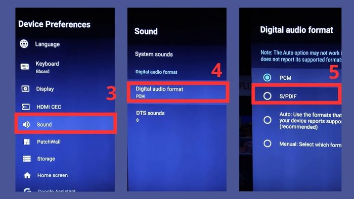 Cách kết nối tivi Xiaomi với loa qua bộ chuyển đổi S/PDIF - Bước 3, 4, 5
