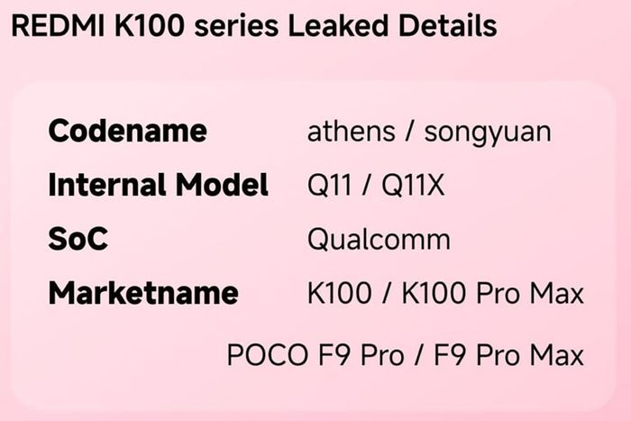 Lộ diện thông tin về Redmi K100 và Redmi K100 Pro Max
