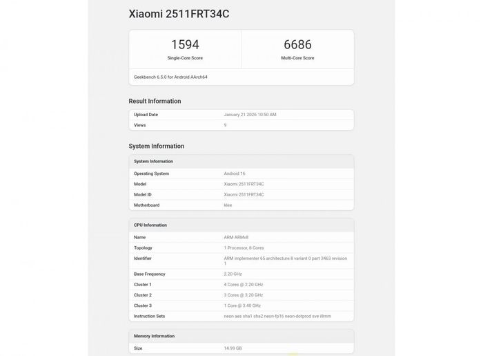 Redmi Turbo 5 được thử nghiệm hiệu năng trên Geekbench với kết quả ấn tượng.