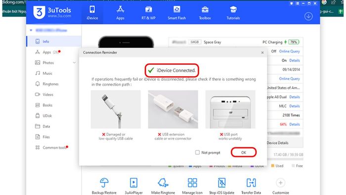 Cách kiểm tra iPhone cũ 99% bằng 3uTools – bước 2