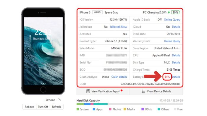 Cách kiểm tra iPhone cũ 99% bằng 3uTools – bước 3