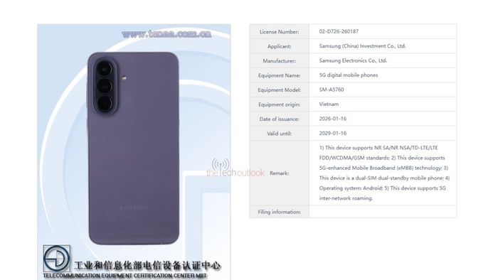 Galaxy A57 5G đã chính thức nhận chứng nhận từ MIIT