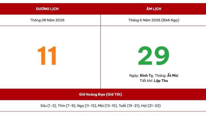 Thứ Ba, ngày 11 tháng 8 năm 2026