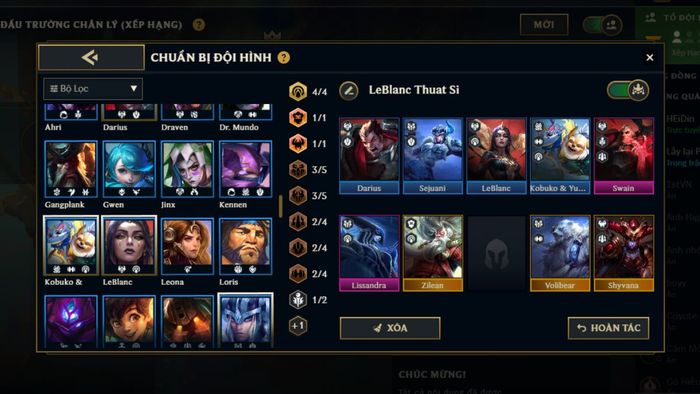 Hướng dẫn xây dựng đội hình LeBlanc Đấu Sĩ hoàn chỉnh