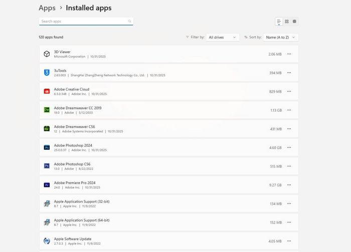 Chọn mục Installed apps