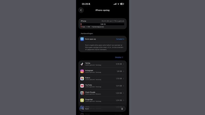 Hình ảnh chụp màn hình cho thấy dung lượng 2TB trên chiếc iPhone 17 Pro Max do AppleCare+ đổi trả.
