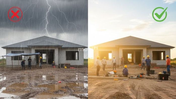 Nên lựa chọn xây nhà vào mùa khô, tránh xây nhà mùa mưa bão
