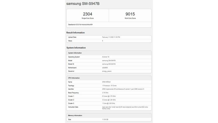 Hiệu năng của Galaxy S26 Plus đã được kiểm tra trên Geekbench