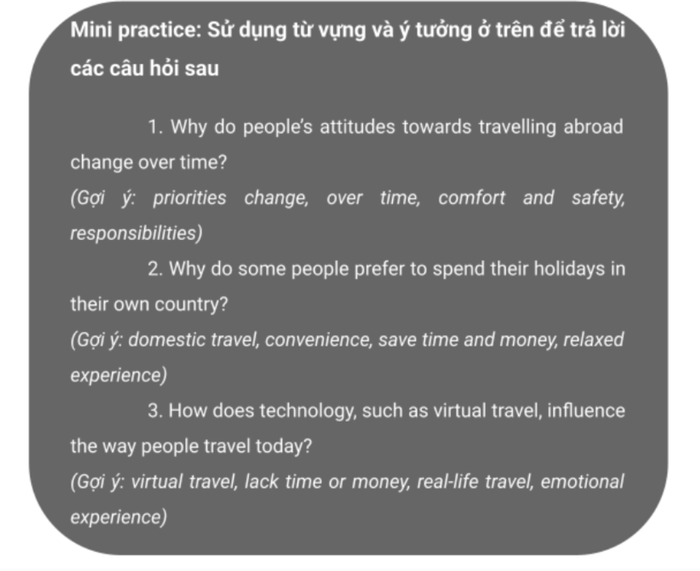 Mini exercise 4 - IELTS Speaking Part 3: Travel