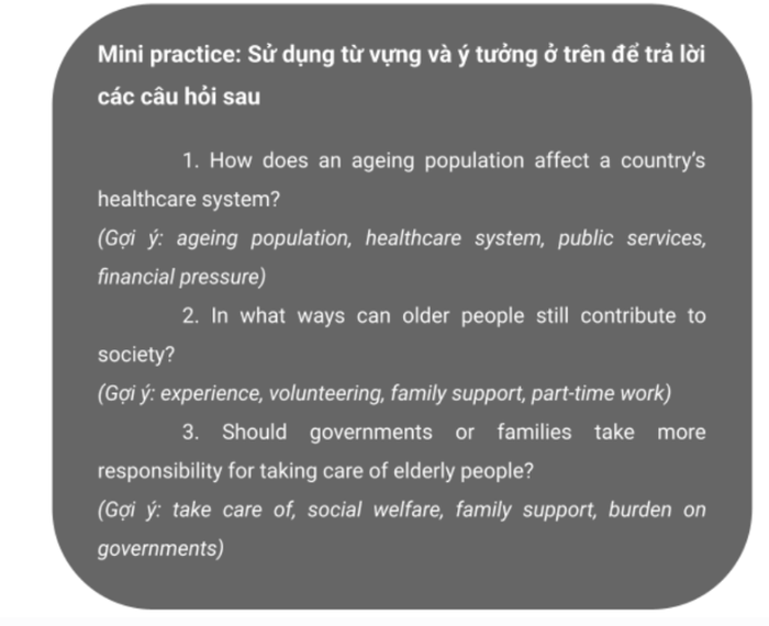 Bài luyện tập mini 4 - IELTS Speaking Part 3: Người cao tuổi / Xã hội