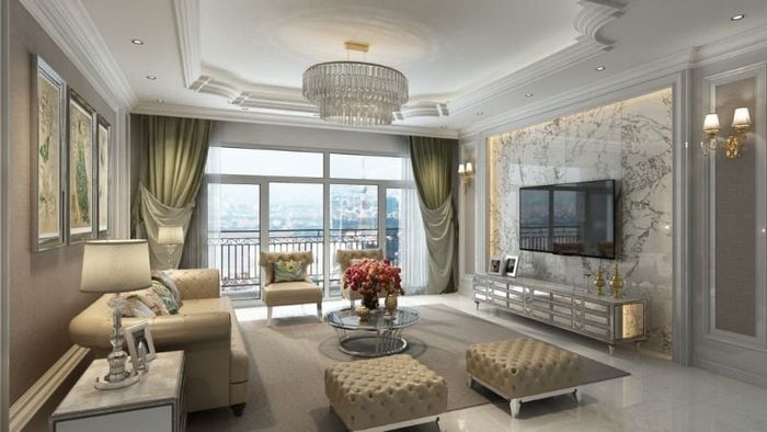 Phòng khách trong một căn hộ cao cấp tại The Grand HaNoi
