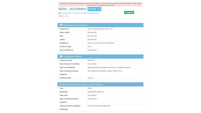 Redmi A7 giá rẻ vừa nhận chứng nhận từ NTBC, chỉ ra rằng ngày ra mắt đã rất gần.