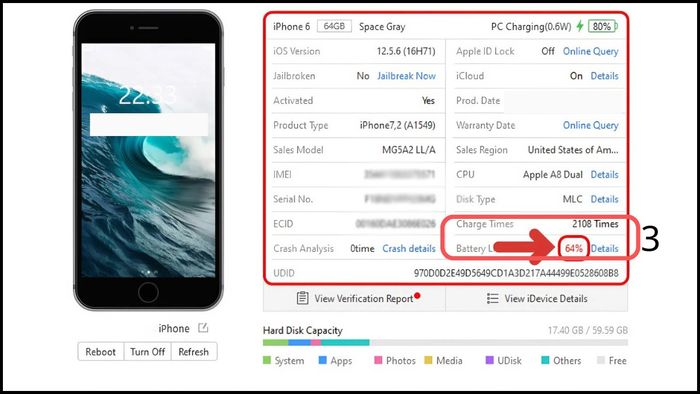 Tại sao iPhone cũ lại có pin 100% và cách kiểm tra qua 3uTools, bước 3