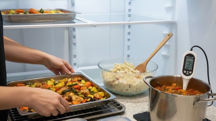 Nên để thức ăn nguội trước thay vì đặt trực tiếp đồ nóng vào tủ lạnh