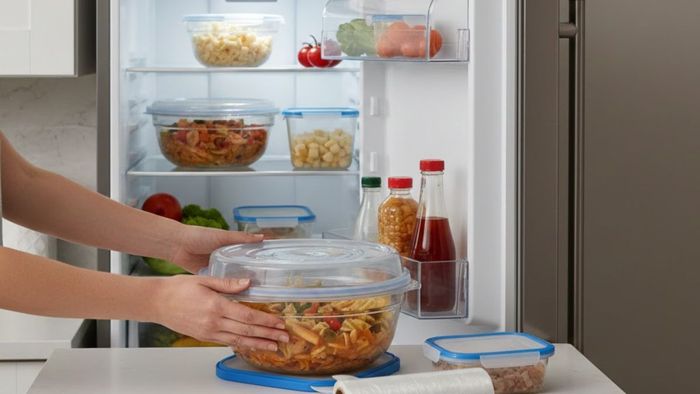 Khi cho thức ăn vào tủ lạnh nên sử dụng hộp đậy kín